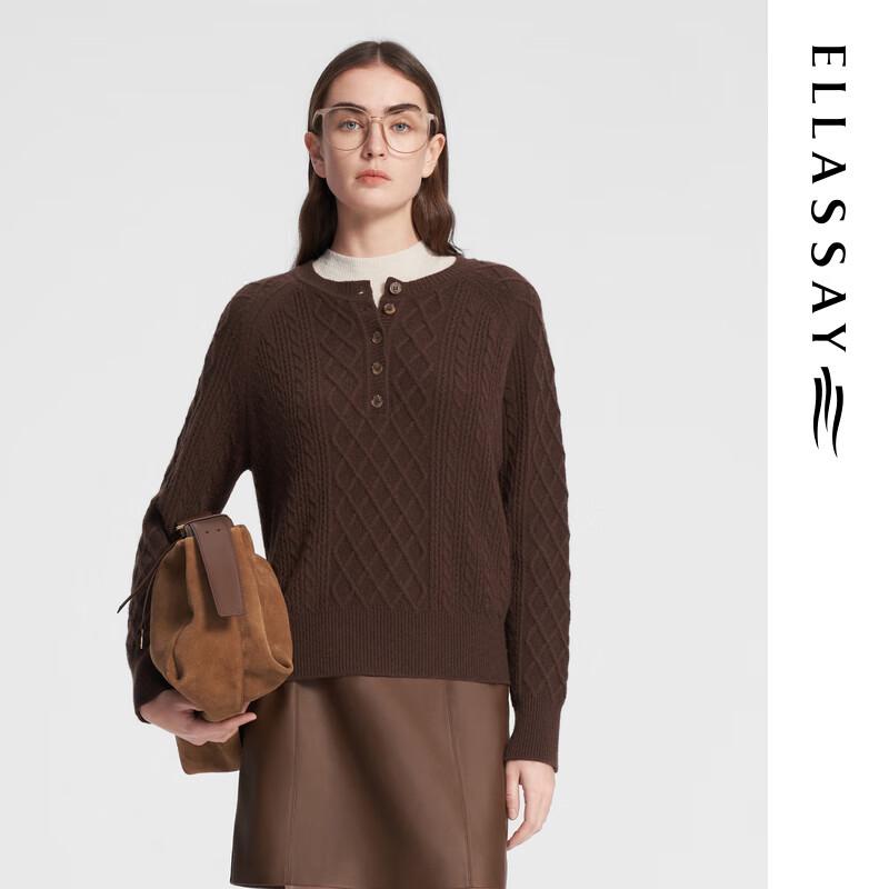 ELLASSAY Women's Textured Round Neck Pullover Knit Sweater