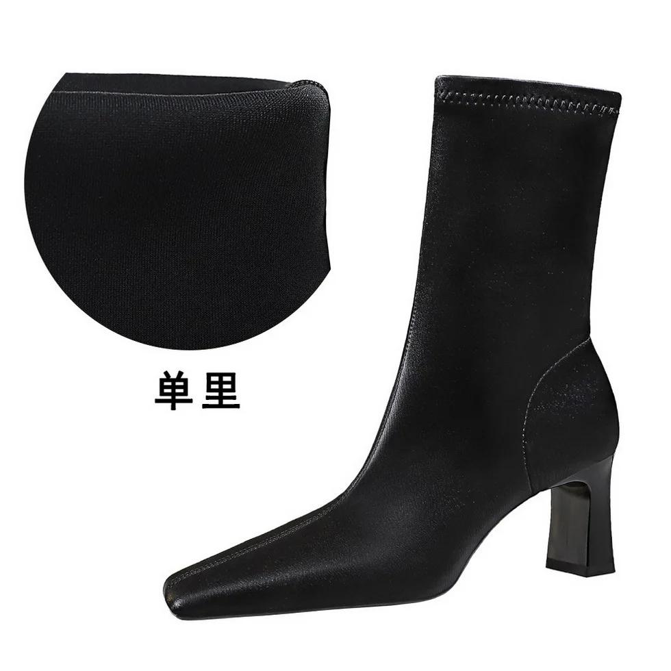 

Ретро простые и тонкие короткие женские сапоги тонкие сапоги на толстом каблуке с квадратным носком зимние короткие сапоги DS-375-5 40