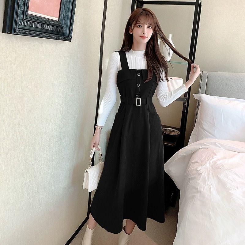 French Style Corduroy Camisole Dress Set - Autumn/Winter Collection