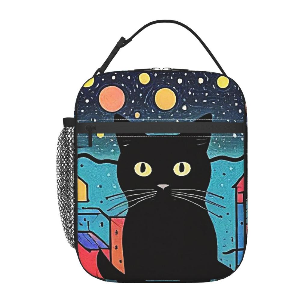 The Black Cat Looks At The Starry Sky Insulated Lunch Bag for Women Cooler Thermal Food Box Tote Leakproof Lunch Boxes Container