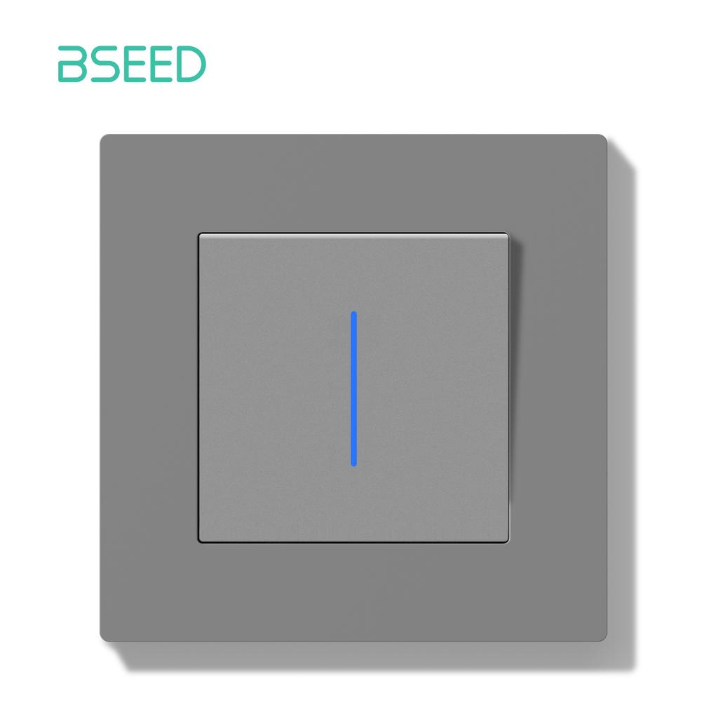BSEED Switch Light Switch With LED Gray Plastic Frame Wall Switch with Indicator Lamp E-Series EU Standard 1/2Way/Reset