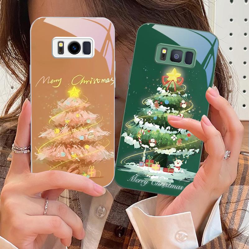 Albero di Natale Decorato Per Samsung S25 S25 Edge S25Ultra S8 9 S10 20 U ltra S21 Pro 22 Plus S23 FE S24 Ultra Custodia in Vetro per Telefono