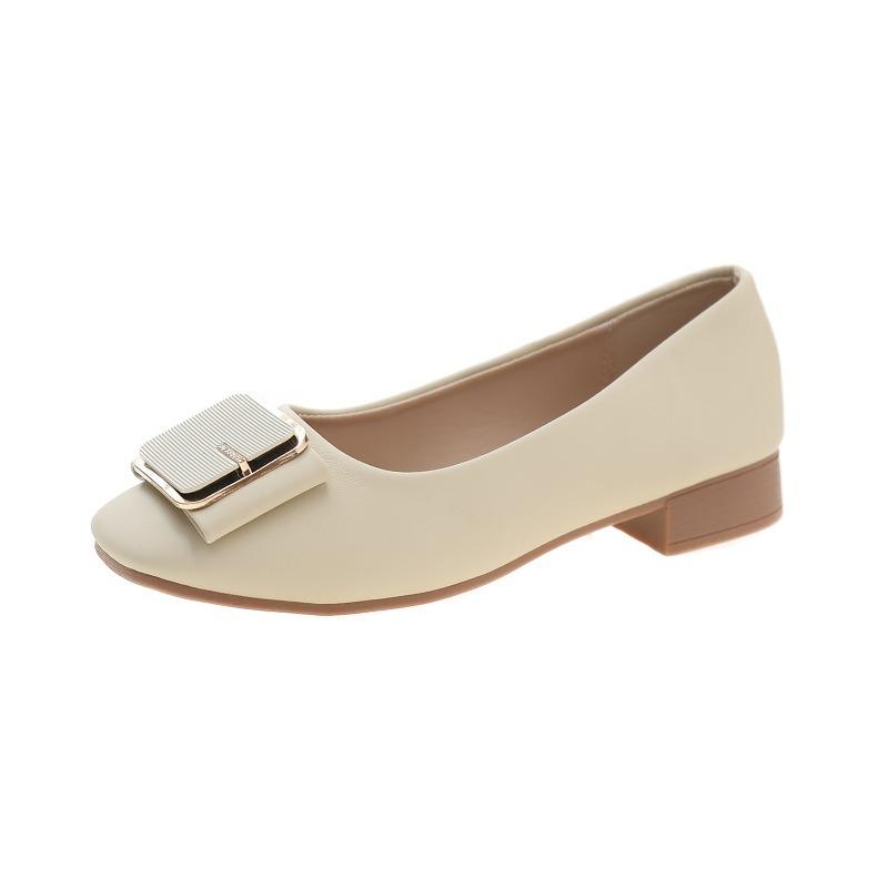 Single shoes women's new spring and autumn mid-heel Doudou shoes women's fashion evening shallow mouth grandma shoes women