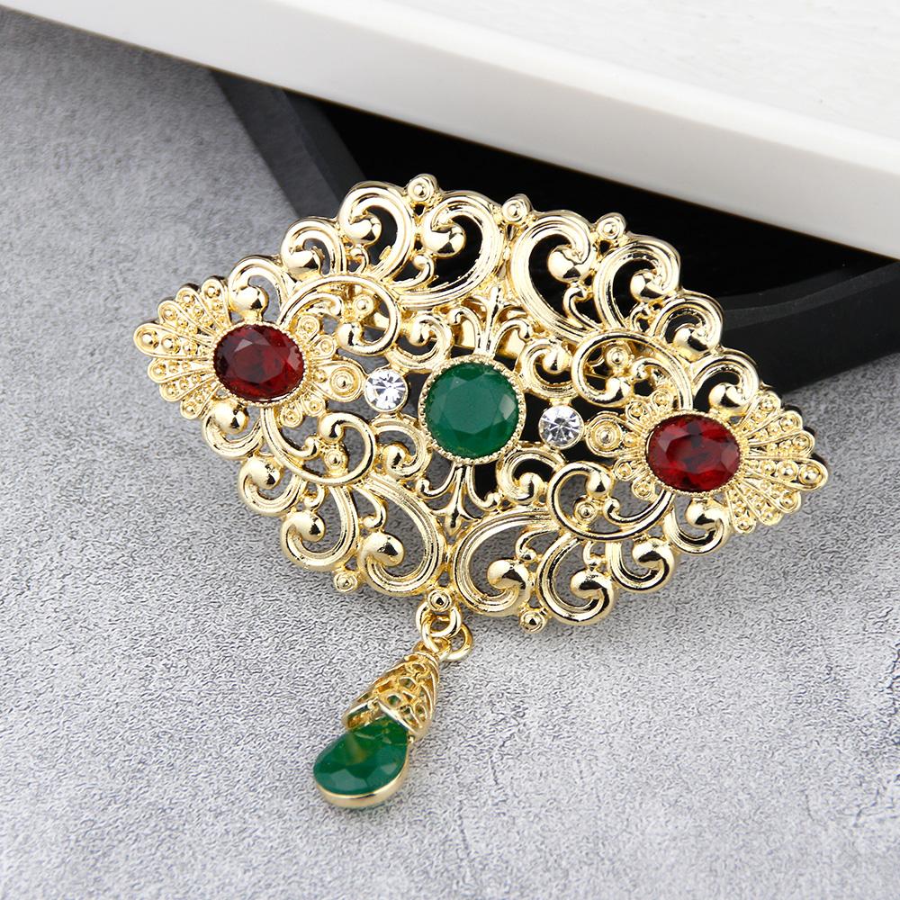 Sunspicems Fashion Arabic Flower Caftan Brooch Pins For Women Gold Morocco Algeria Wedding Jewelry Crystal Bijoux Gift