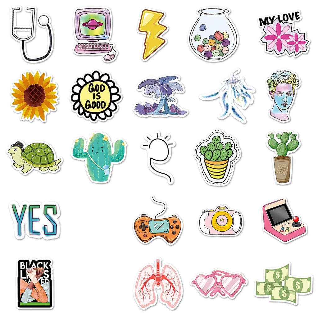 50 Cute Waterproof VSCO Cartoon Stickers for Earphone Cases, Mirrors, Bottles