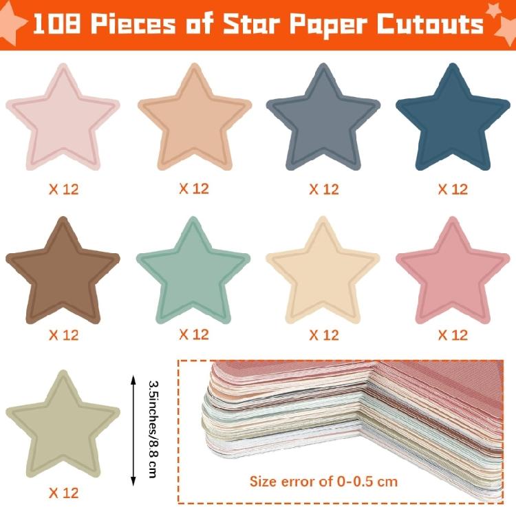 108Counts Star Cutouts Assorted Color Star Die Cut for Bulletin Board Classroom Wall Decoration School Art Craft Project
