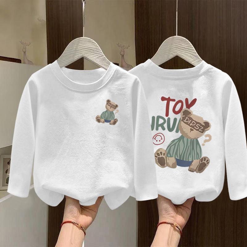 Girls' Autumn 2025 Korean-Style White Cotton Long-Sleeve Top for Older Children