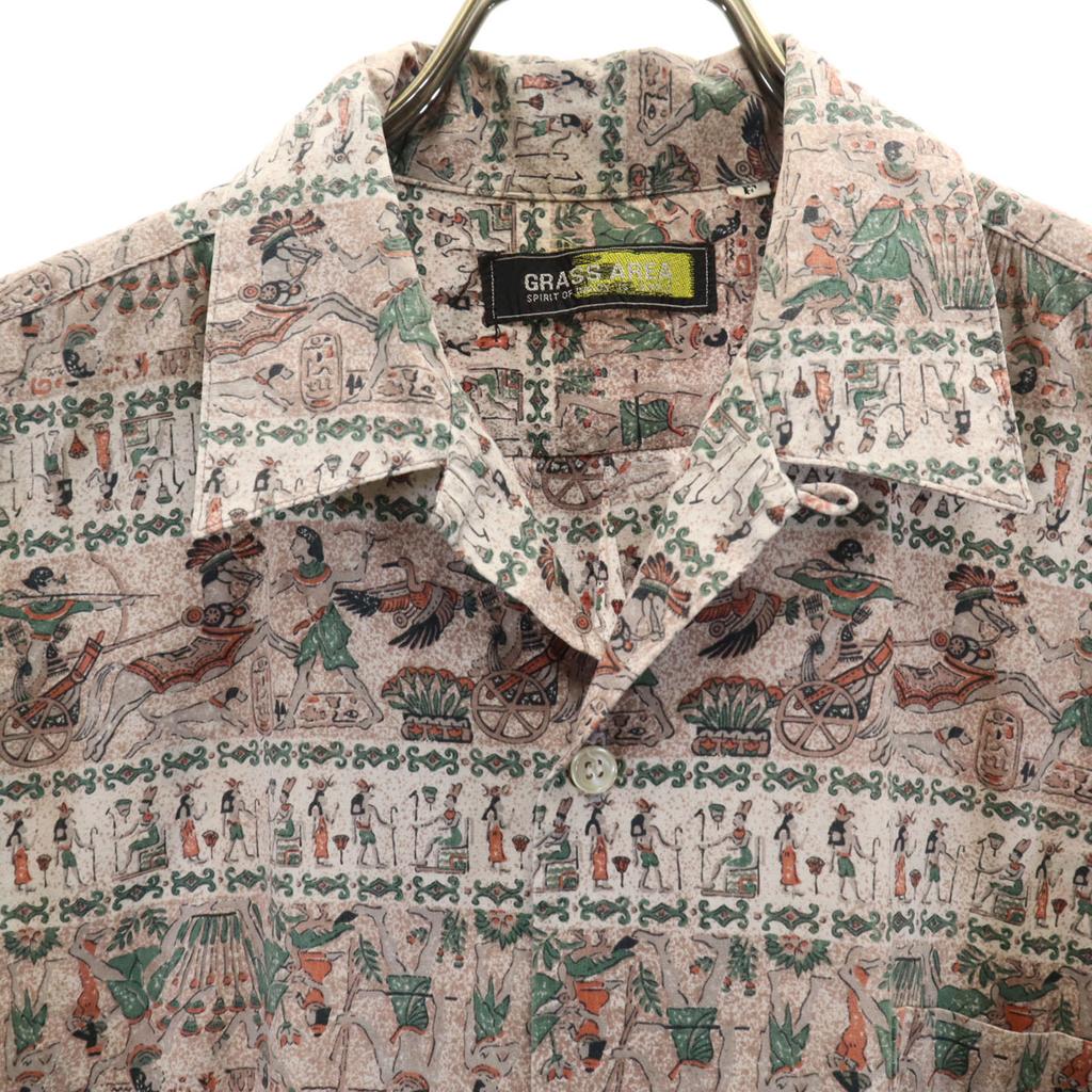 GRASS AREA Overall Handle Short Sleeve Aloha Shirt F Gurege Men's Used