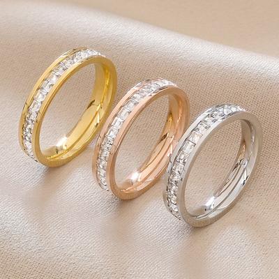 Unisex 4mm Luxus Edelstahl Männer Frauen Statement Cubic Zirkon Ringe Gold Silber Farbe US Größe 3 4 5 6 7 8 9 10 11 12