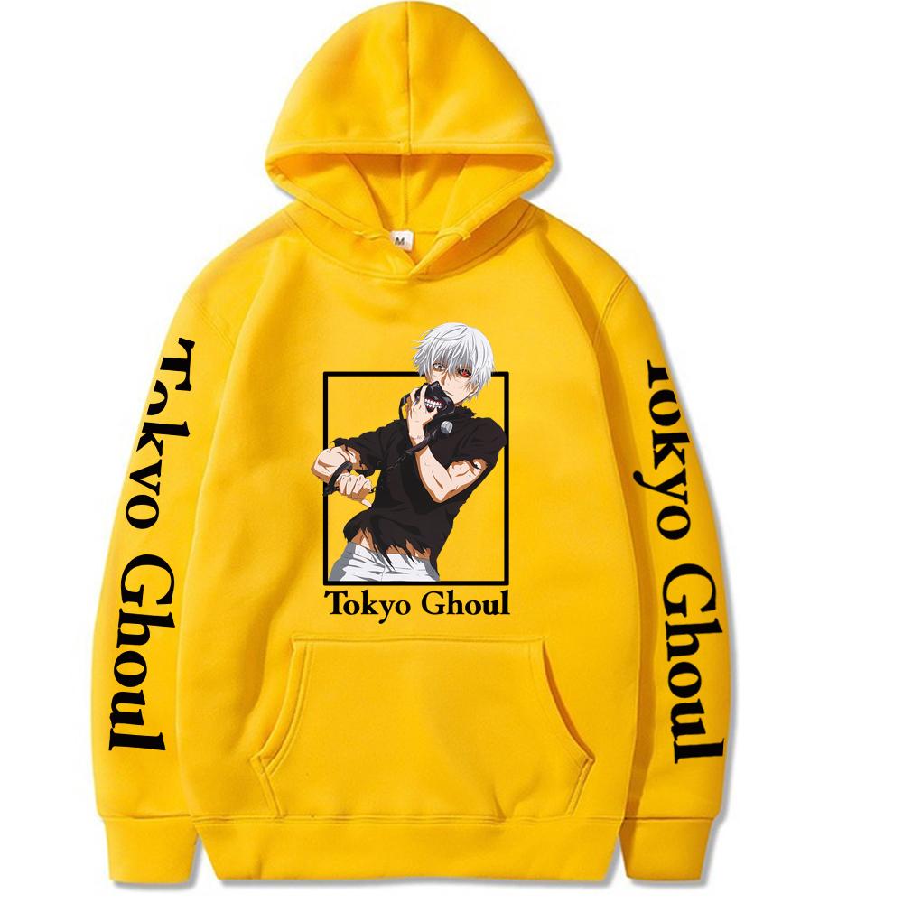 

Японский аниме Канеки Кен Печатный капюшон для мужчин и женщин Повседневные свободные толстовки с капюшоном Винтажная уличная одежда Мужская толстовка Harajuku XXXL жёлтый