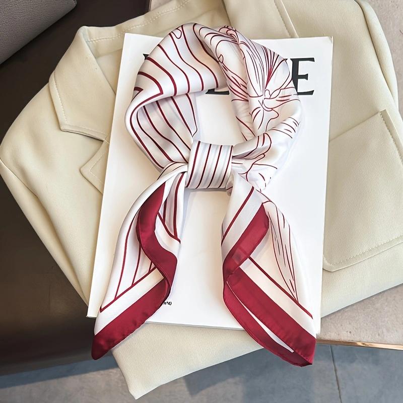 68cm Lily Flower Pattern Square Scarf for Women Imitation Silk Simple Floral Fashion Decorative Square Scarves Scarf Shawl