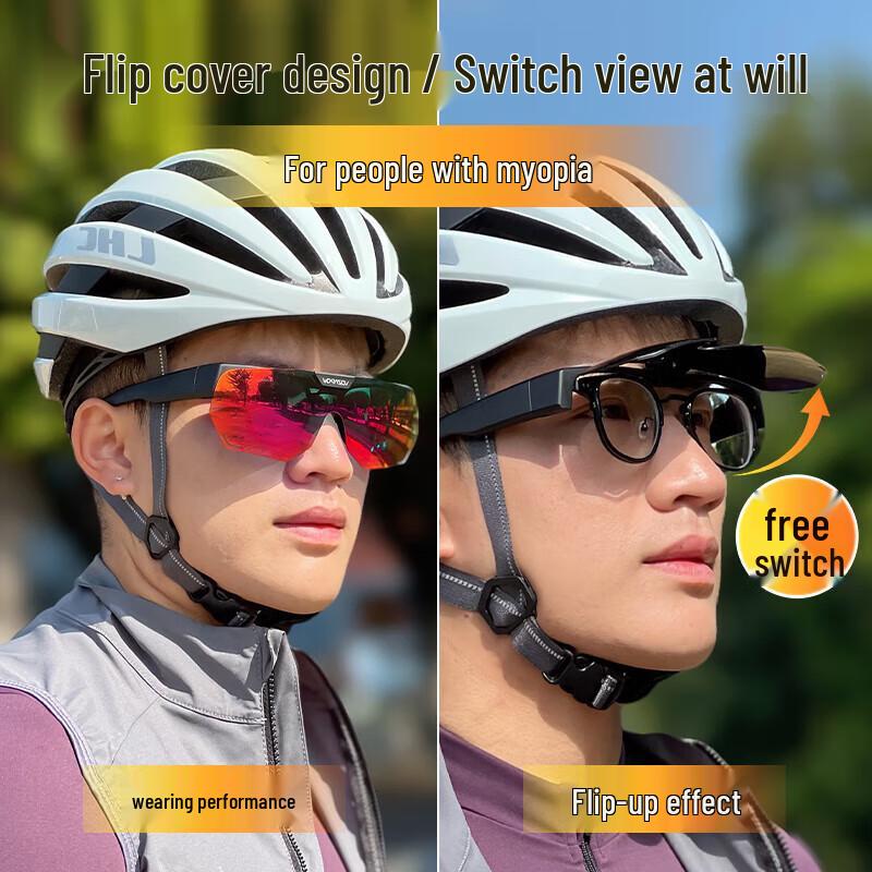 VOZAPOW Flip-up Polarized Cycling Sunglasses for Myopia