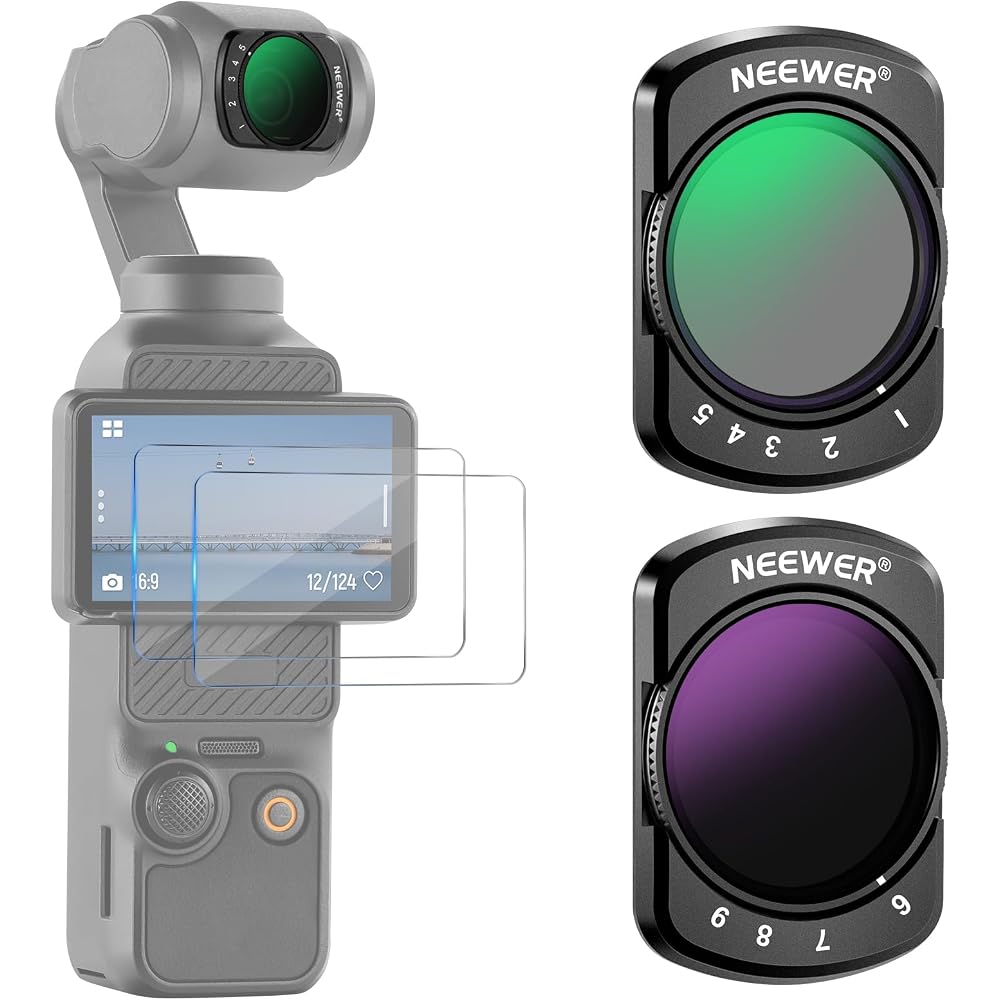 NEEWER Variable ND Filter Set ND2-32 & ND64-512 for Osmo Pocket 3/Pocket 4/Xtra Muse - Neutral Density Filter, Aperture Limiter & 2 Screen Protectors