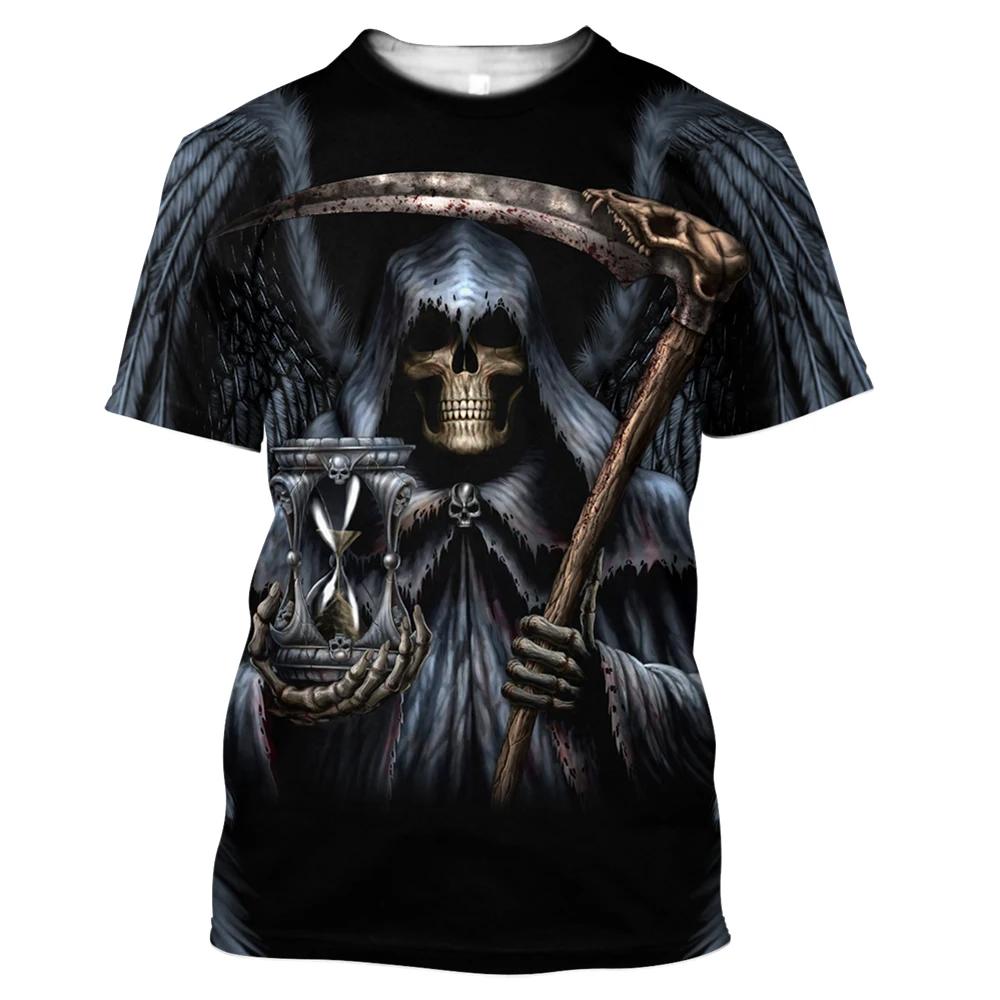 Round Neck 3D Skull Printed T-shirts Fashionable Short Sleeved Men's T-shirts - Soft Medium Stretch Polyester Fabric Summer Relaxed Fit Clothing