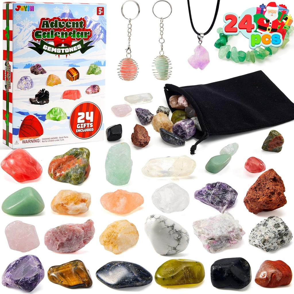 Christmas Advent Calendar Gemstones Days Countdown Rock Collection Kids Xmas Party Favors JOYFY 24 for Entertaining Play Safe Kid Friendly Fun