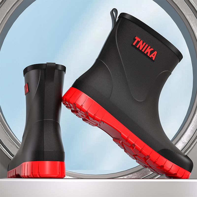 Herren Regenstiefel Mode Mid-Calf Gummistiefel Rutschfest Angelstiefel für Herren Wasserdicht Outdoor Mittelhochschaft Radfahren Gummischuhe