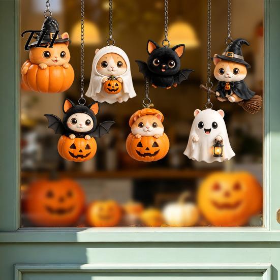Easy To Apply Wall Stickers Spooky Halloween Window Static Sticker, Pumpkin Bat And Witch Patterns Self Adhesive Film Printed, Decorative