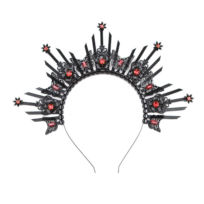 Unique Gothic Style Crown Hairband Luxurious Gothic Crown Hairpiece with Butterfly Embellishment For Special Event