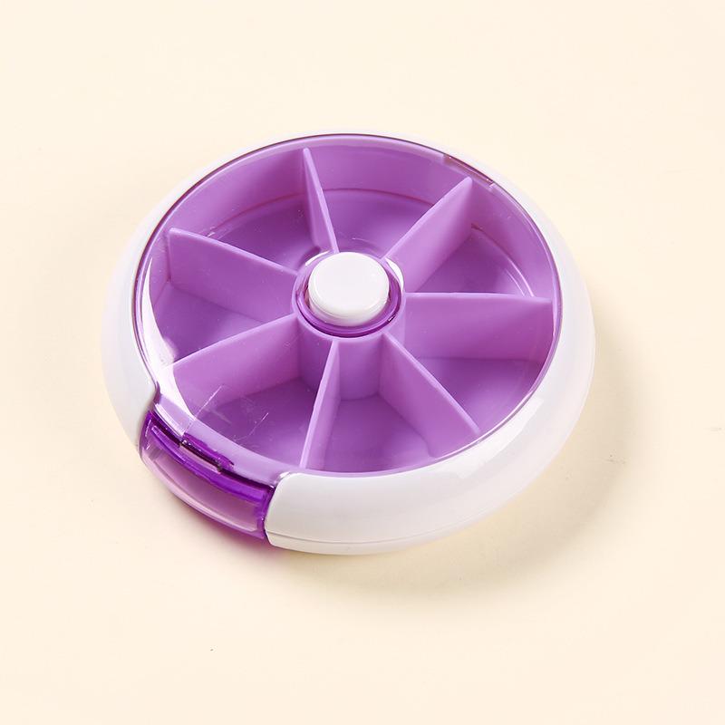 Transparent 7-Day Round Rotating Pill Organizer - Portable Mini Box with Seven Compartments
