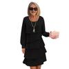 Women Dress Solid Color Multi Layered Cake Dress Round Neck