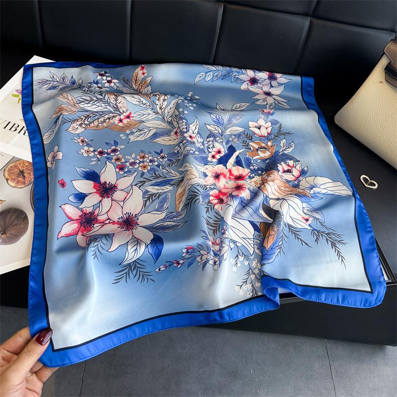 Korean Version of Gentle Simulation Silk Printing Women's Silk Scarf Square Scarf High-end Shawl Sunscreen Neck Scarf Headscarf Scarf