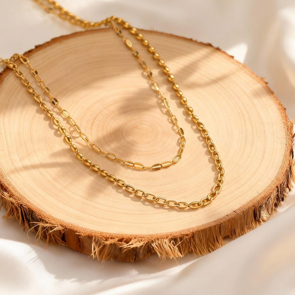 Stainless Steel Double Layer Stacking Necklace for Women Lip Chain and Olive Bead Chain Necklaces Elegant Jewelry Gift