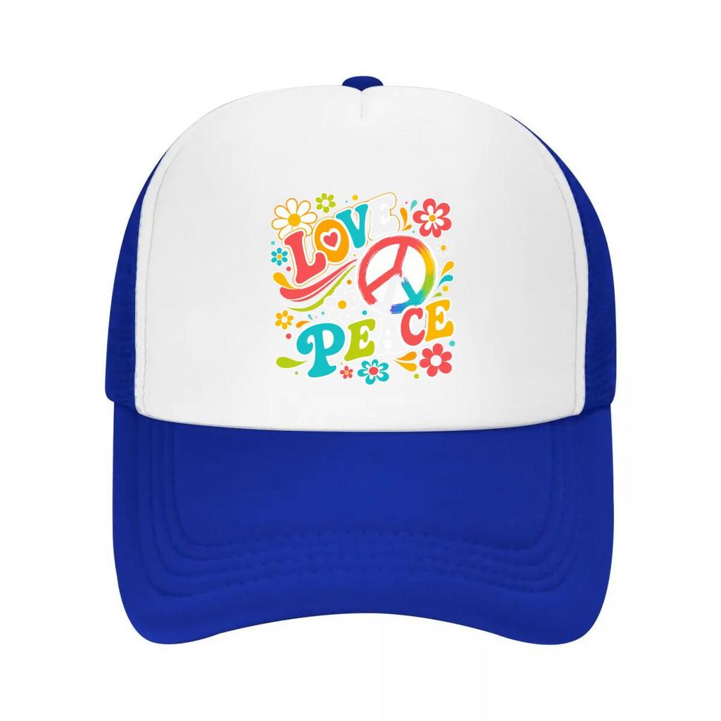 Groovy Rainbow Peace Bloom Typograph Mesh Baseball Cap Casual Hat Outdoor For Womens Unisex FeUnisex