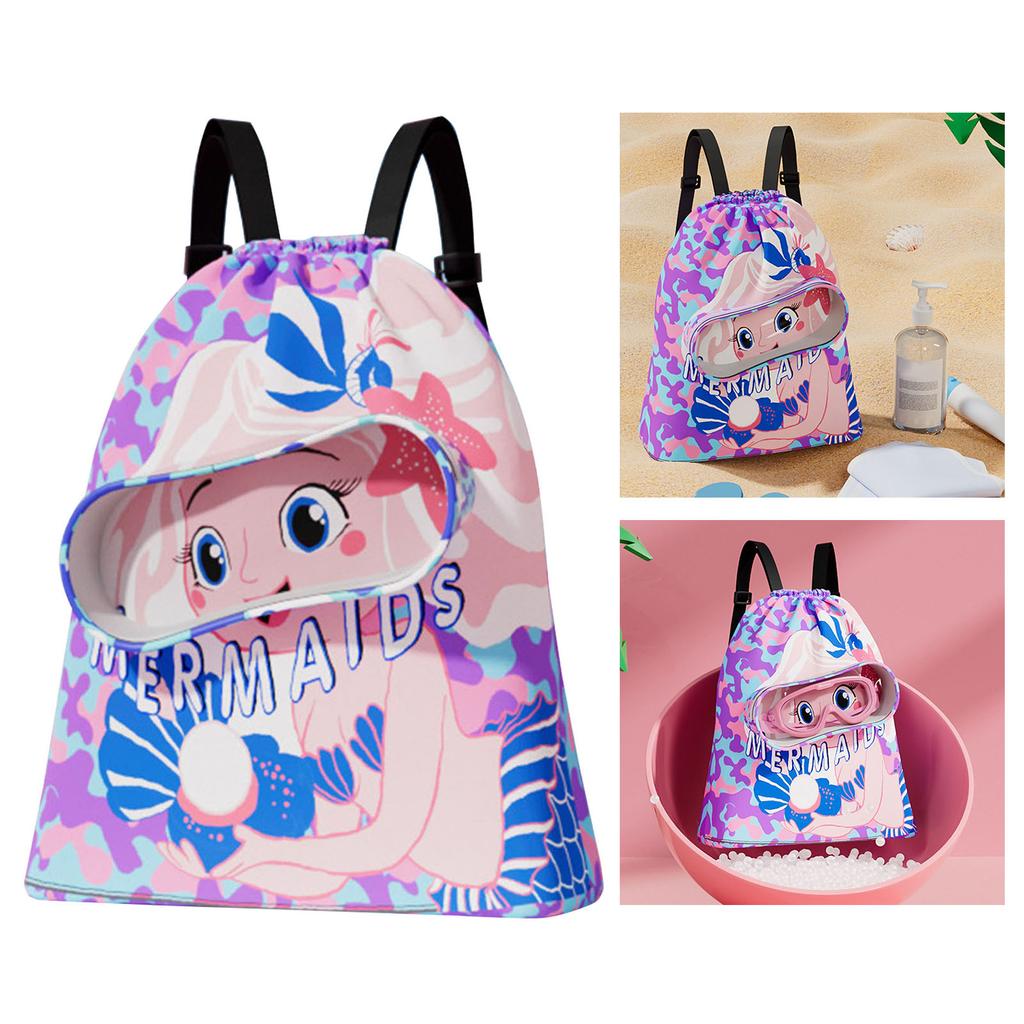 Kids Drawstring Swimming Bag Oxford Cloth Waterproof Dry Wet Separation Drawstring Bag for Boys Girls Small Purple