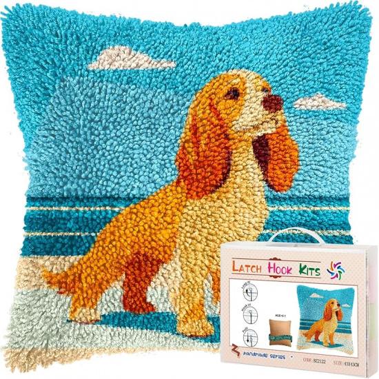 Наборы для вышивания крючком с защелкой для взрослых Милый мультяшный кокер-спаниель на пляже Наволочка с принтом Пряжа для вязания крючком Ручная работа Наволочка для подушки Подушка Cocker Spaniel