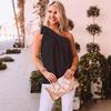 Spring and Summer New Women's Casual Fashion One-shoulder Strapless T-shirt Sleeveless Solid Color Top