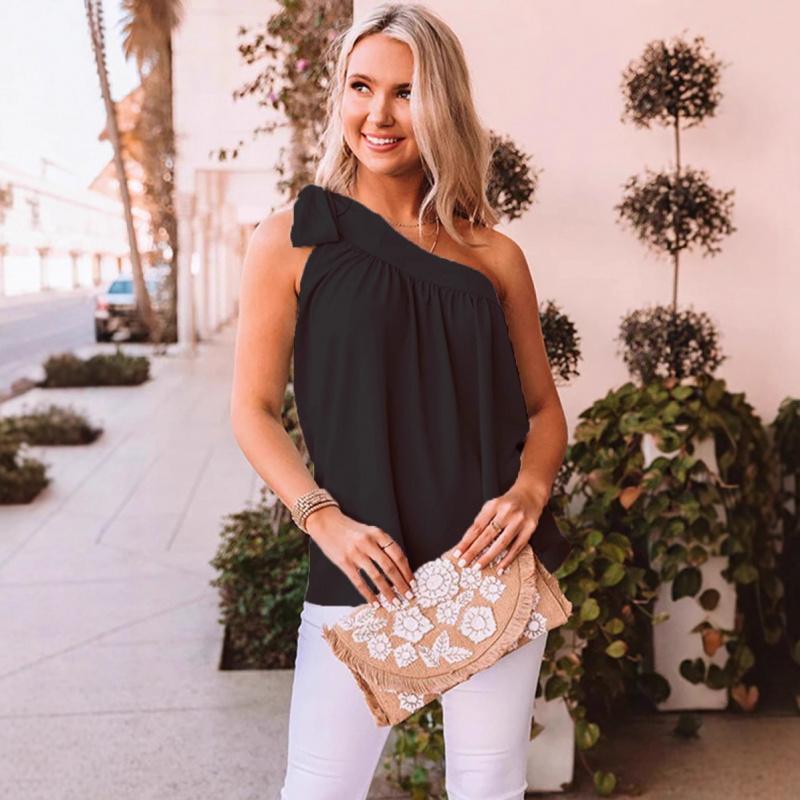 Spring and Summer New Women's Casual Fashion One-shoulder Strapless T-shirt Sleeveless Solid Color Top