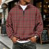 Men's Casual Flannel Quarter-Zip Long Sleeve Sweatshirt Plaid Print