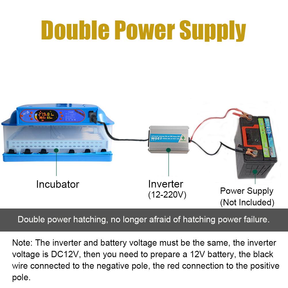 72/96/112/120 Eggs Adjustable Auto Turning Incubation Electronic Digital Incubator Hatcher Chicken Duck or Goose Dual Power 220V