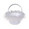 White Flower Girls Basket Pearl Lace Simple Wedding Basket for Flower Bride/kids Hand Held Wedding Ceremony Party Decorations