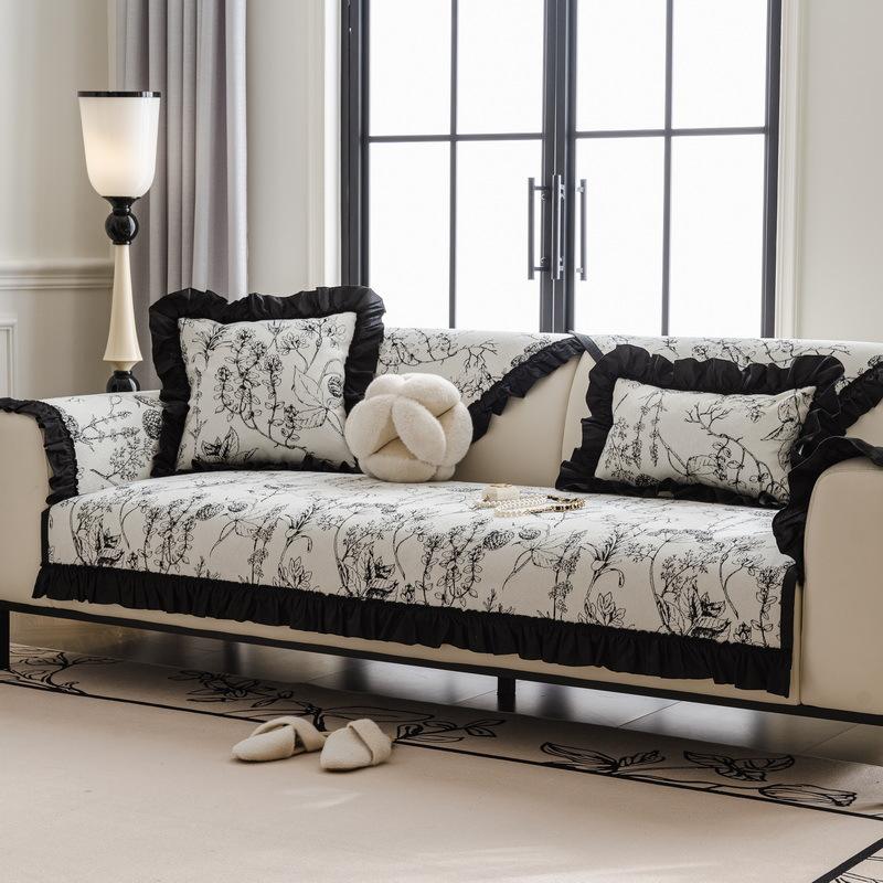 

French Sofa Cushion Universal In All Seasons New Non-Slip Light Luxury High-End Feeling Cover Chenille Cover Straight Row Seat Cushion 70*70cm