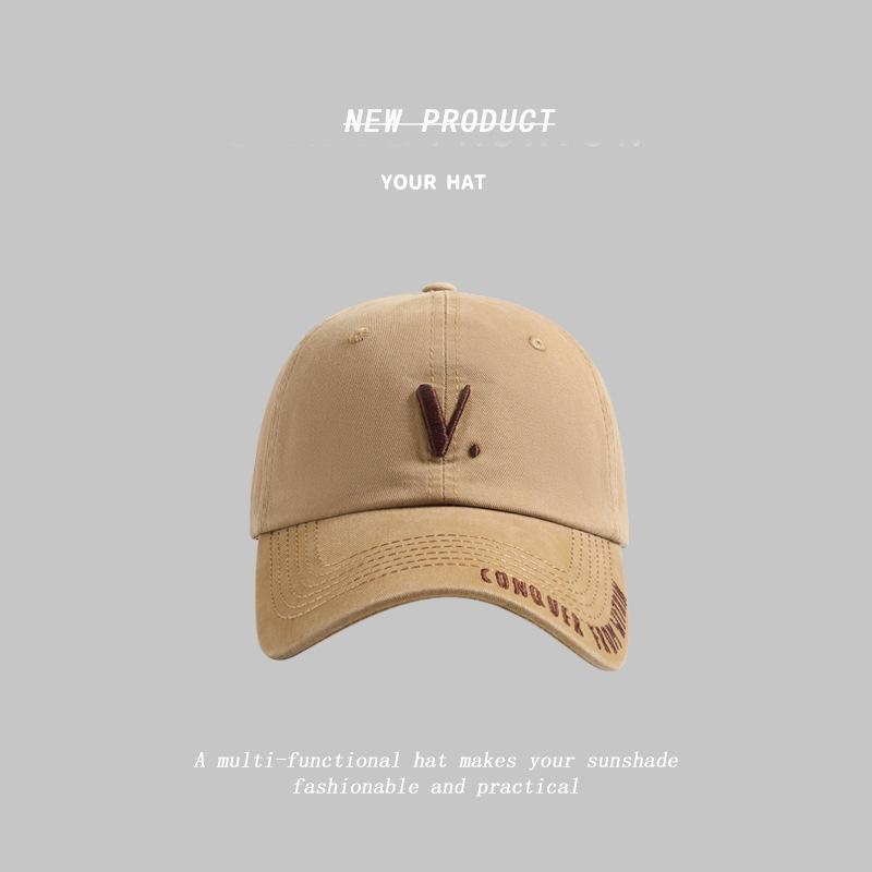 New V letter embroidered baseball cap women's wide brim versatile face small casual couple street racket cap