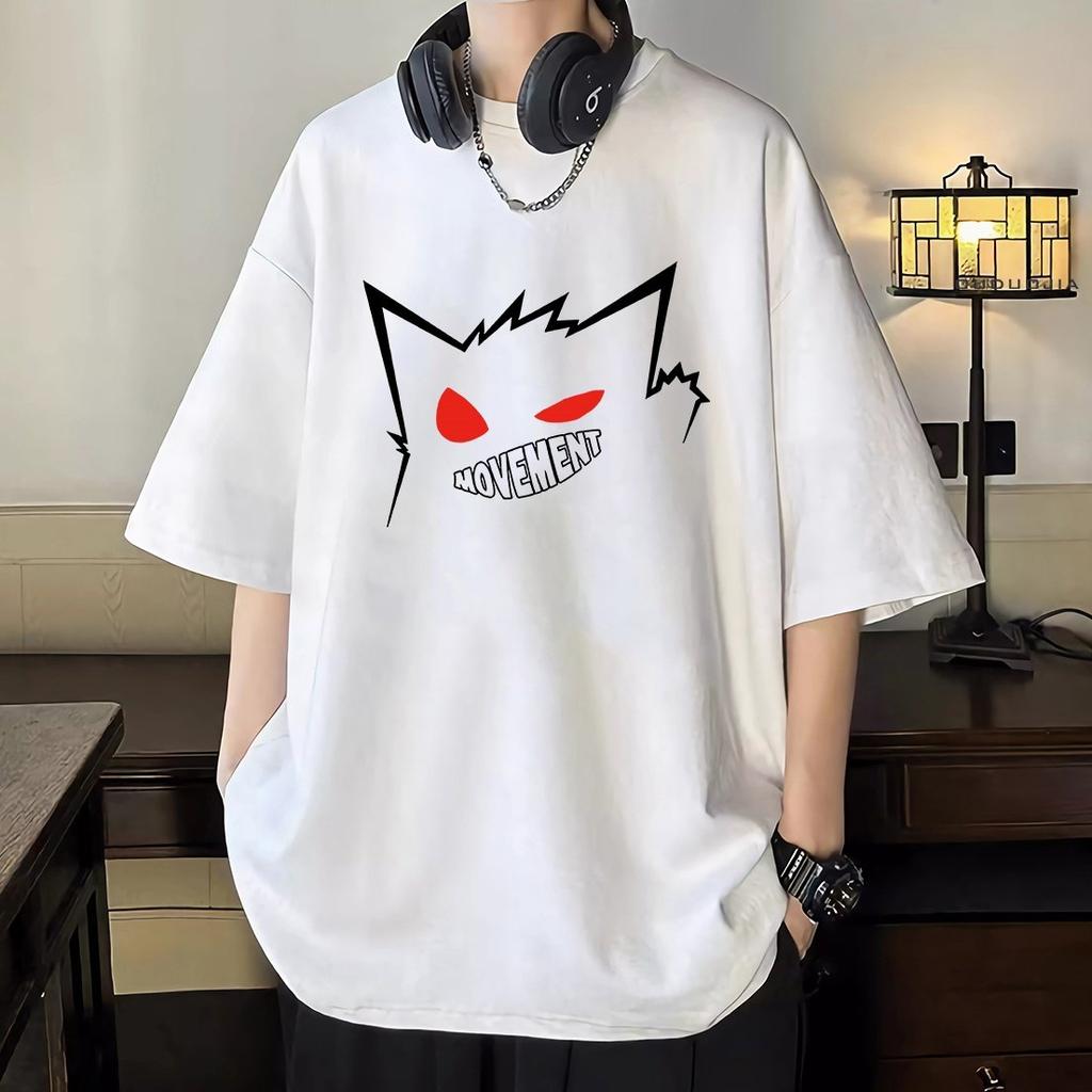 Japanesestyle Heavyweight Pure Cotton Shortsleeved Tshirt for Men Loosefitting Cartoon Pokémon Style Casual Shirt for The