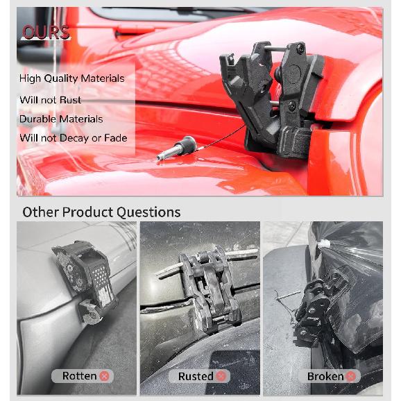 Upgraded Jeep Hood Latches With Keys, Hood Latch For 2018-2025 Jeep Wrangler JL JLU 4XE Jeep Gladiator JT, Anti-Theft Hood Lock Catch Latches