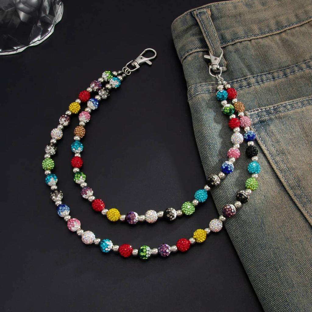 Salircon Trendy Colorata Catena Vita con Strass e Perline Cintura Portachiavi Uomo Punk Harajuku Catena per Borsa Pantaloni Gioielli da Strada Regalo Maschile
