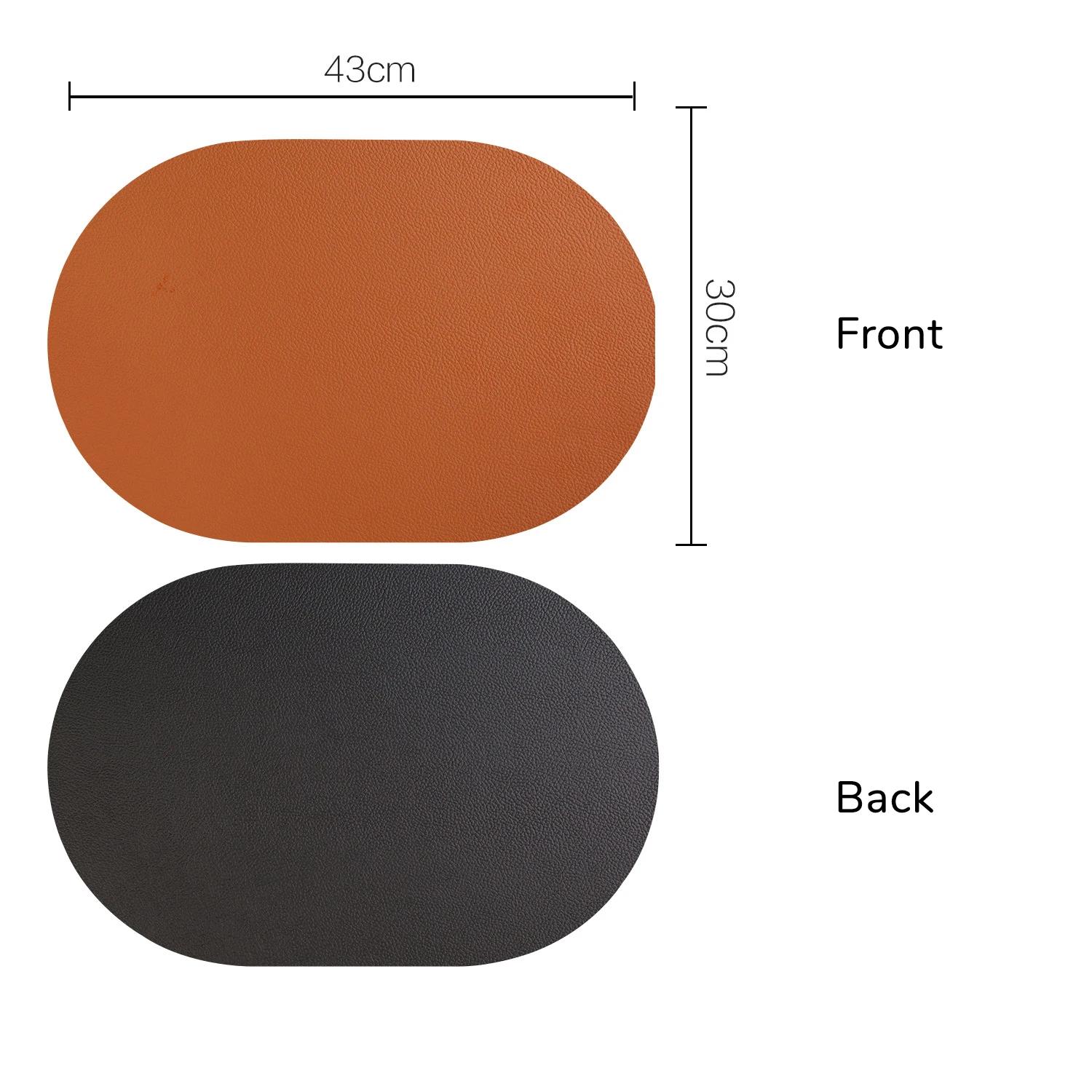 

Double-Sides Oval Leather Placemat PVC Waterproof Oil-Proof European Dining Table Mats Western Style Table Decor 43x30cm 1pc