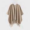 Autumn Winter Wool Blend Split Hem Cape Shawl