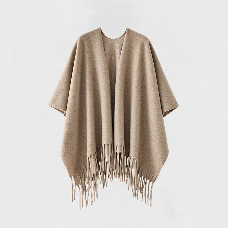 Autumn Winter Wool Blend Split Hem Cape Shawl