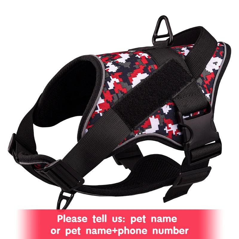 Personalized Tactical Dog Harness Customized Name Tags No Pull Breathable Adjustable Pet Harness  for Medium Large Dog