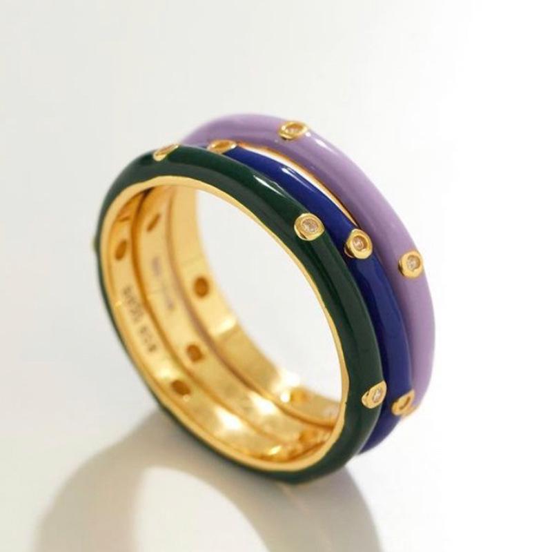 Ensemble de Bagues Kenjie Émail Cuivre Zircon – Couleurs Macaron Femme SS2023