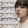 Rimless Rectangle Sunglasses for Men Women Fashion Vintage Shades Brand Design Ocean Lenses Sun Glasses UV400 Metal Eyewear