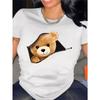 European Size Women'S Cute Cartoon Bear Print T-Shirt - Short Sleeve Crew Neck Casual Top with Playful Design,  Breathable for Spring & Summer