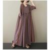 Summer Retro Age Reducing Ethnic Style Round Neck Short Sleeved Striped Dress