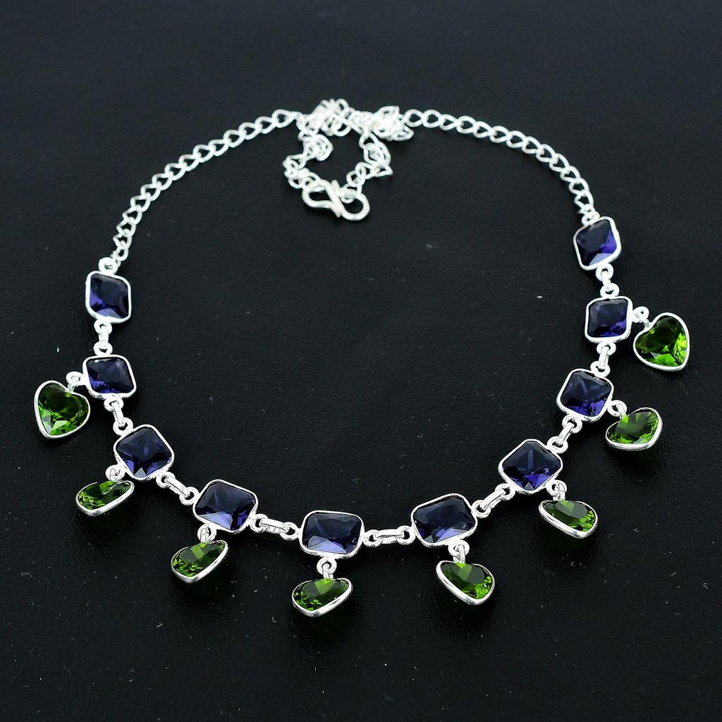 Peridot Herz Edelsteinkette 925 Sterlingsilber Kette Amethyst Kette Böhmische Handgefertigte Silberkette Geschenk für Weihnachten
