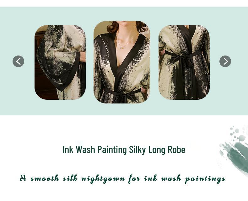 Elegant Chinese Ink Wash Satin Loose Robe - Luxury Home Leisure Wear