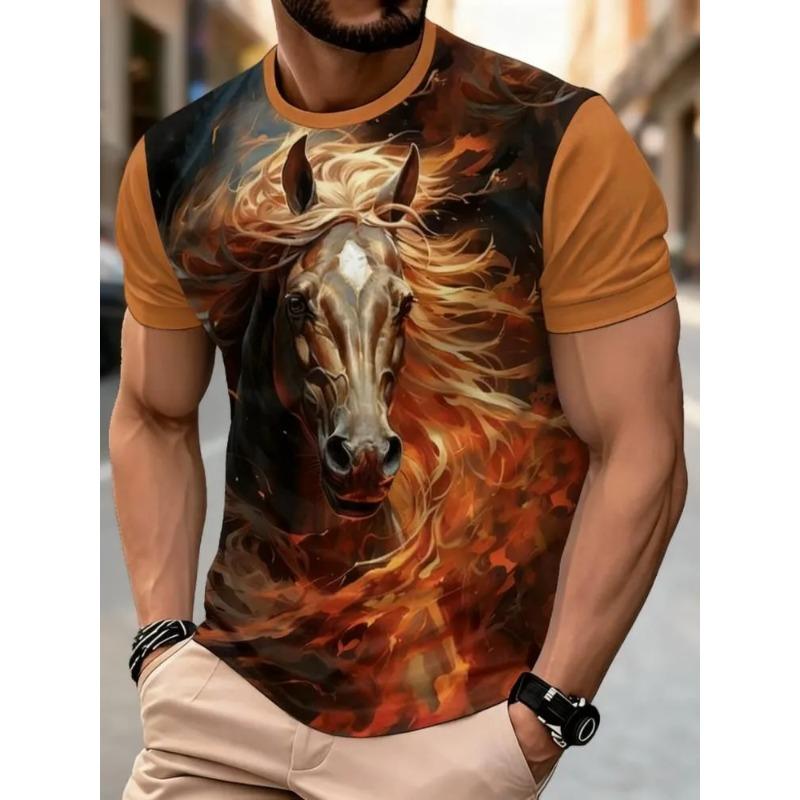 Haut imprimé tendance décontracté ample à manches courtes et col rond pour garçons